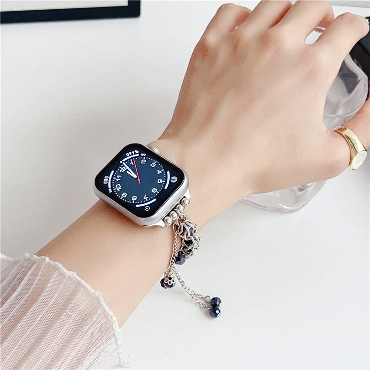 Crystal Beads Strap for Apple Watch Series 10 9 8 7 SE 6 5 4 3 2 1 42mm 41mm 40mm 38mm Sliding Bracelet - Dark Blue