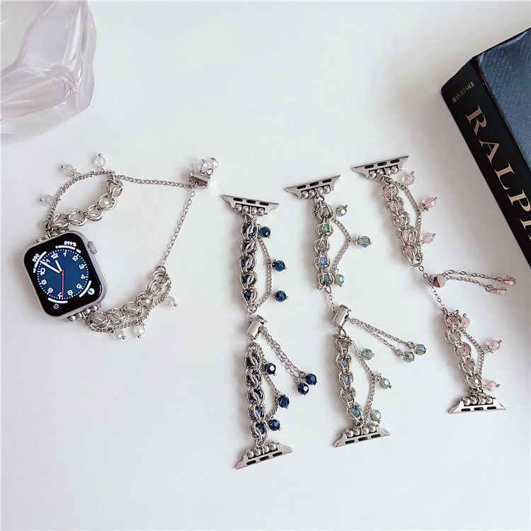 Crystal Beads Strap for Apple Watch Series 10 9 8 7 SE 6 5 4 3 2 1 42mm 41mm 40mm 38mm Sliding Bracelet - Dark Blue