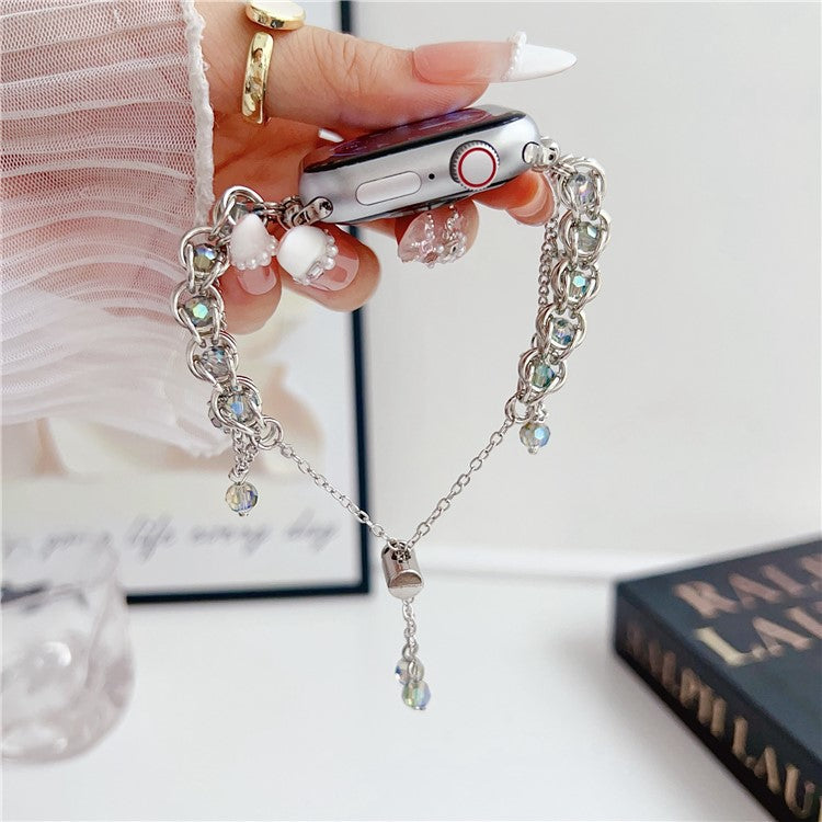 Crystal Beads Strap for Apple Watch Series 10 9 8 7 SE 6 5 4 3 2 1 42mm 41mm 40mm 38mm Sliding Bracelet - Sky Blue