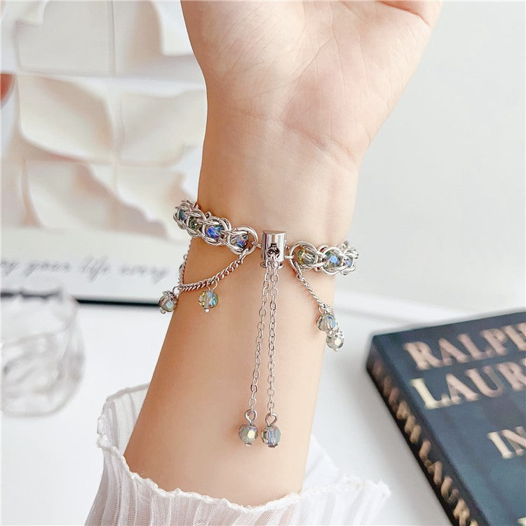 Crystal Beads Strap for Apple Watch Series 10 9 8 7 SE 6 5 4 3 2 1 42mm 41mm 40mm 38mm Sliding Bracelet - Sky Blue