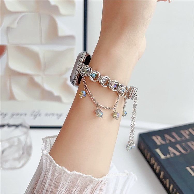 Crystal Beads Strap for Apple Watch Series 10 9 8 7 SE 6 5 4 3 2 1 42mm 41mm 40mm 38mm Sliding Bracelet - Sky Blue