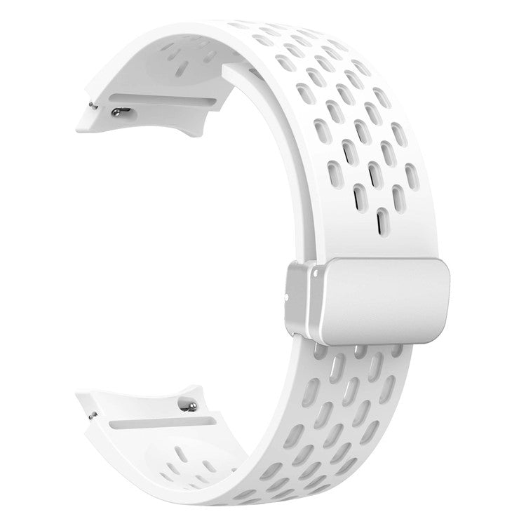 Silicone Strap for Samsung Galaxy Watch7 / Watch6 / Watch 5 44mm 40mm Wrist Strap with Silver Magnetic Buckle - White