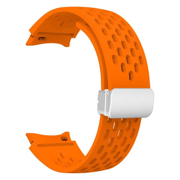 Silicone Strap for Samsung Galaxy Watch7 / Watch6 / Watch 5 44mm 40mm Wrist Strap with Silver Magnetic Buckle - Orange