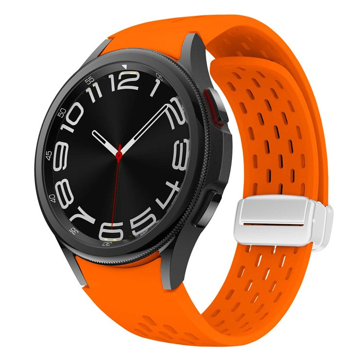 Silicone Strap for Samsung Galaxy Watch7 / Watch6 / Watch 5 44mm 40mm Wrist Strap with Silver Magnetic Buckle - Orange