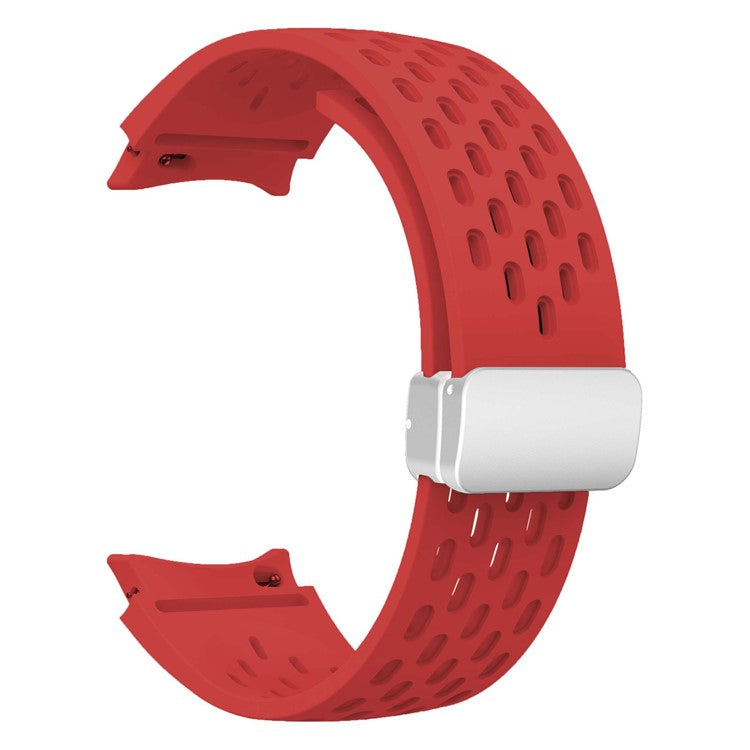 Silicone Strap for Samsung Galaxy Watch7 / Watch6 / Watch 5 44mm 40mm Wrist Strap with Silver Magnetic Buckle - Red
