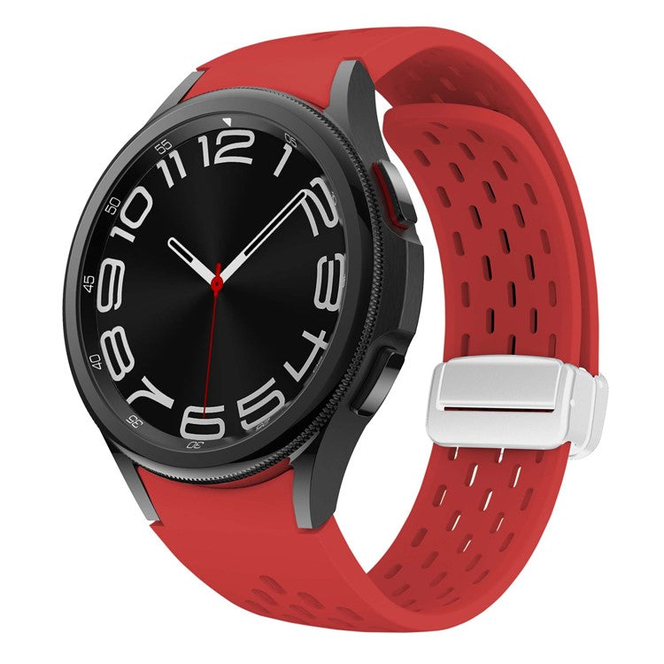 Silicone Strap for Samsung Galaxy Watch7 / Watch6 / Watch 5 44mm 40mm Wrist Strap with Silver Magnetic Buckle - Red