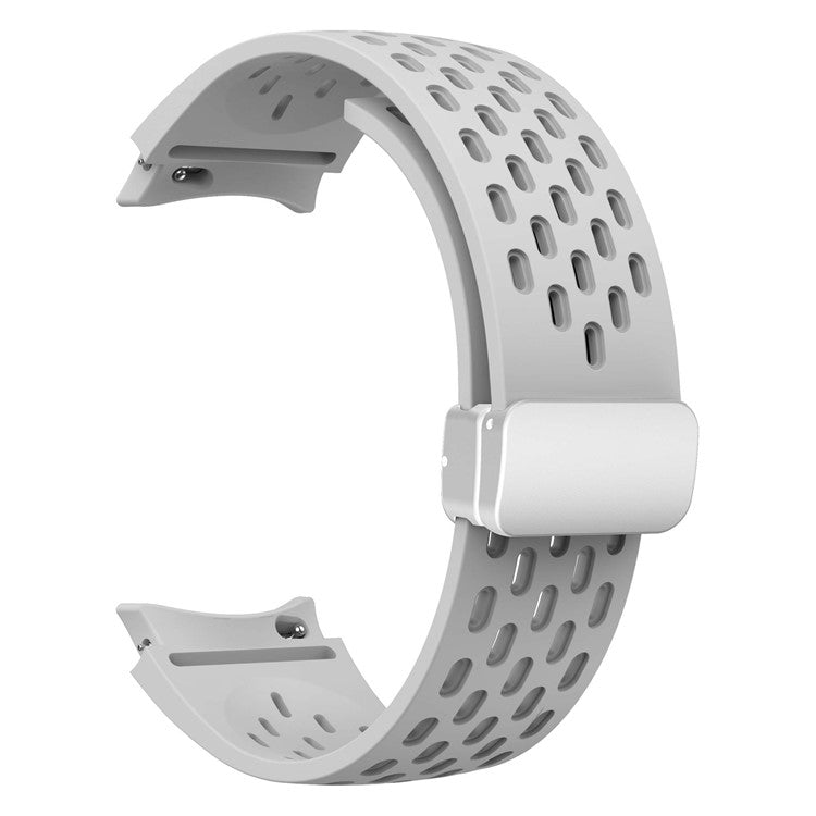 Silicone Strap for Samsung Galaxy Watch7 / Watch6 / Watch 5 44mm 40mm Wrist Strap with Silver Magnetic Buckle - Light Grey