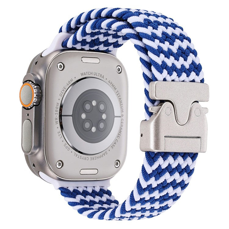 Wrist Strap for Apple Watch Series 10 9 8 7 SE 6 5 4 3 2 1 42mm 41mm 40mm 38mm Parachute Buckle Nylon Braided Watch Band - Wave Blue and White