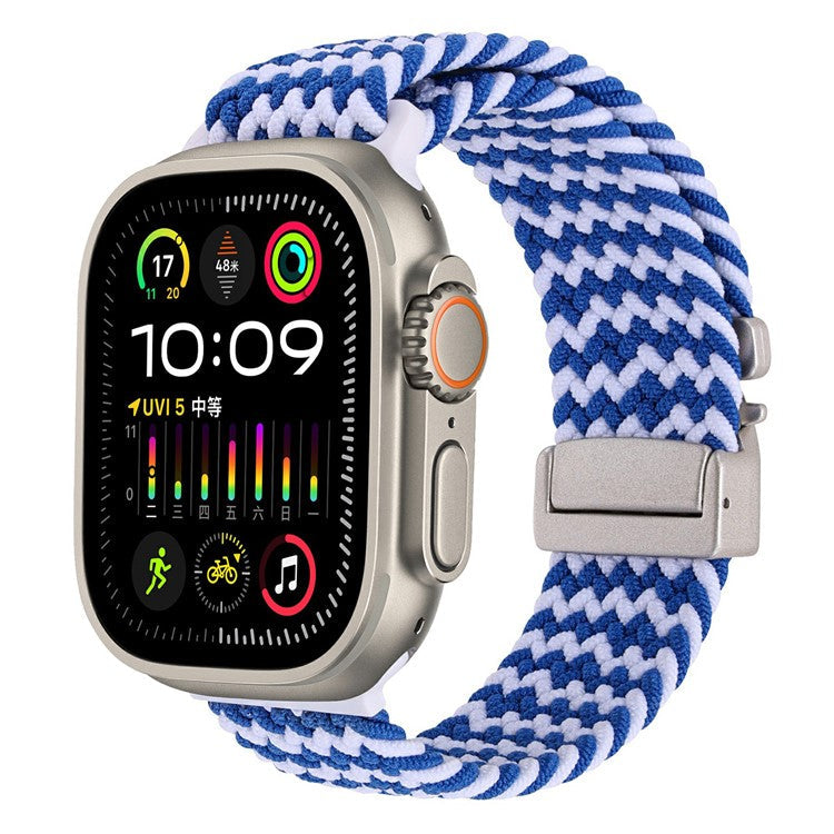 Wrist Strap for Apple Watch Series 10 9 8 7 SE 6 5 4 3 2 1 42mm 41mm 40mm 38mm Parachute Buckle Nylon Braided Watch Band - Wave Blue and White