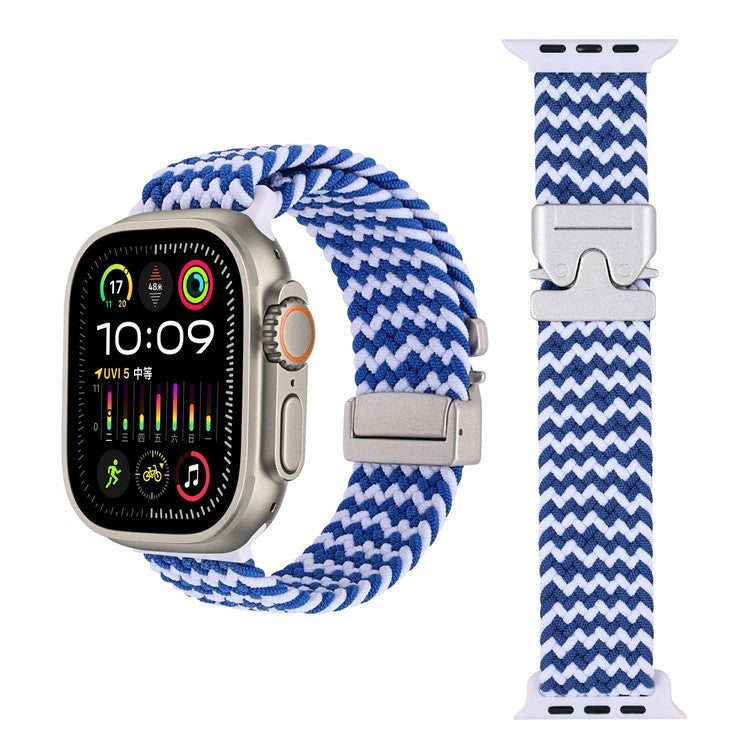 Wrist Strap for Apple Watch Series 10 9 8 7 SE 6 5 4 3 2 1 42mm 41mm 40mm 38mm Parachute Buckle Nylon Braided Watch Band - Wave Blue and White