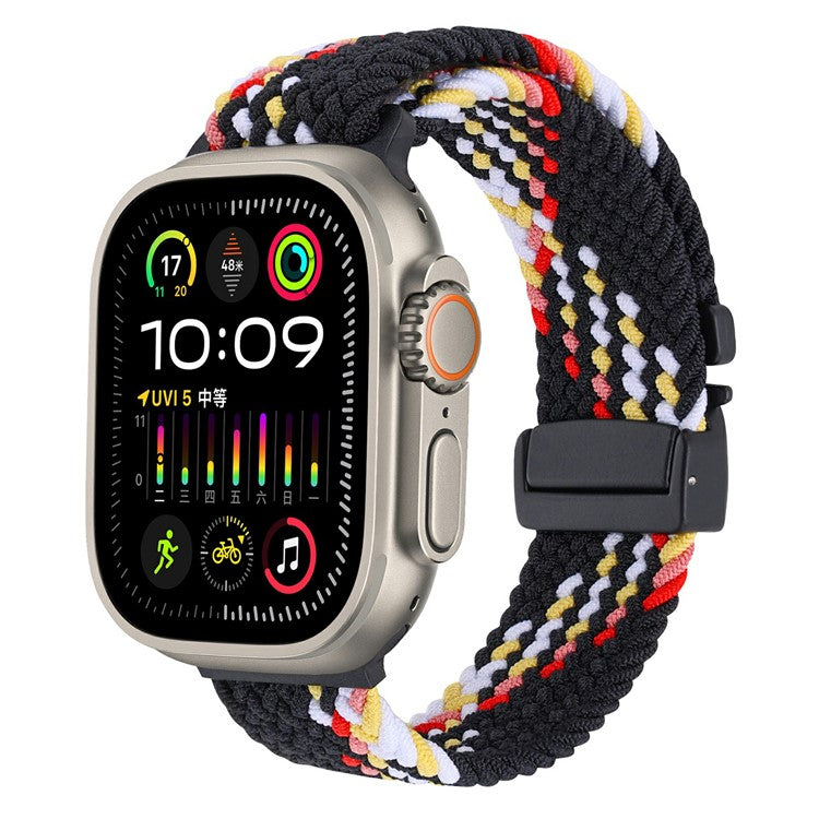Wrist Strap for Apple Watch Series 10 9 8 7 SE 6 5 4 3 2 1 42mm 41mm 40mm 38mm Parachute Buckle Nylon Braided Watch Band - Black Rainbow