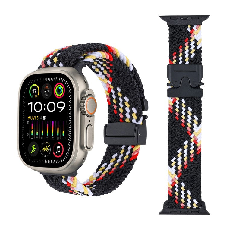 Wrist Strap for Apple Watch Series 10 9 8 7 SE 6 5 4 3 2 1 42mm 41mm 40mm 38mm Parachute Buckle Nylon Braided Watch Band - Black Rainbow