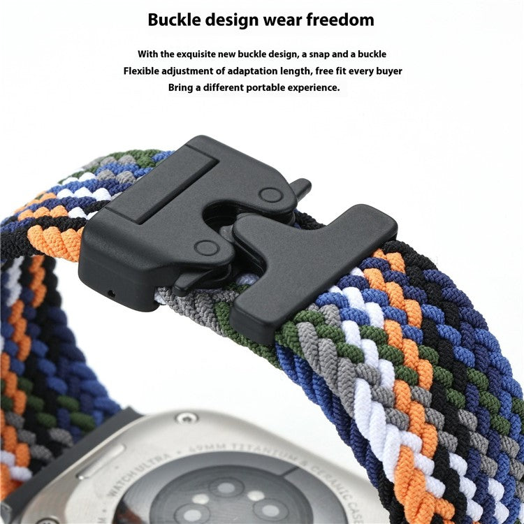 Wrist Strap for Apple Watch Series 10 9 8 7 SE 6 5 4 3 2 1 42mm 41mm 40mm 38mm Parachute Buckle Nylon Braided Watch Band - Black Rainbow