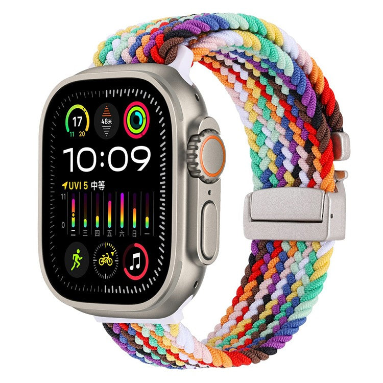 Wrist Strap for Apple Watch Series 10 Ultra 9 8 7 SE 6 5 4 3 2 1 46mm 49mm 45mm 44mm 42mm Parachute Buckle Nylon Watch Band - Rainbow
