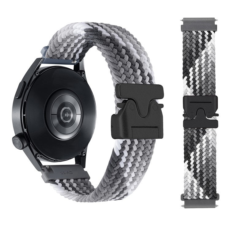 22mm Universal Wrist Strap Parachute Buckle Nylon Braided Smart Watch Band - Colorful Black