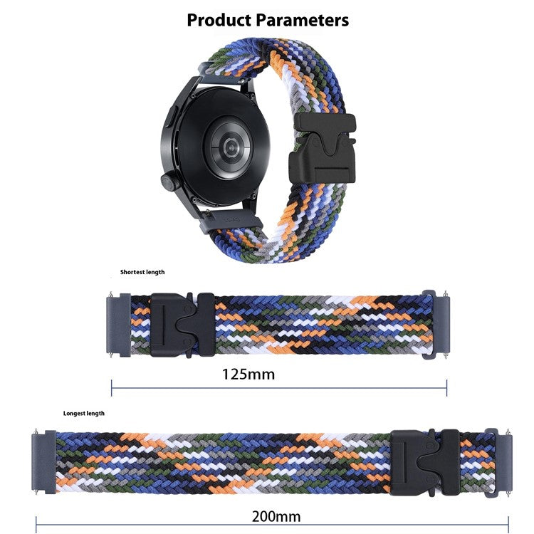 22mm Universal Wrist Strap Parachute Buckle Nylon Braided Smart Watch Band - Colorful Black