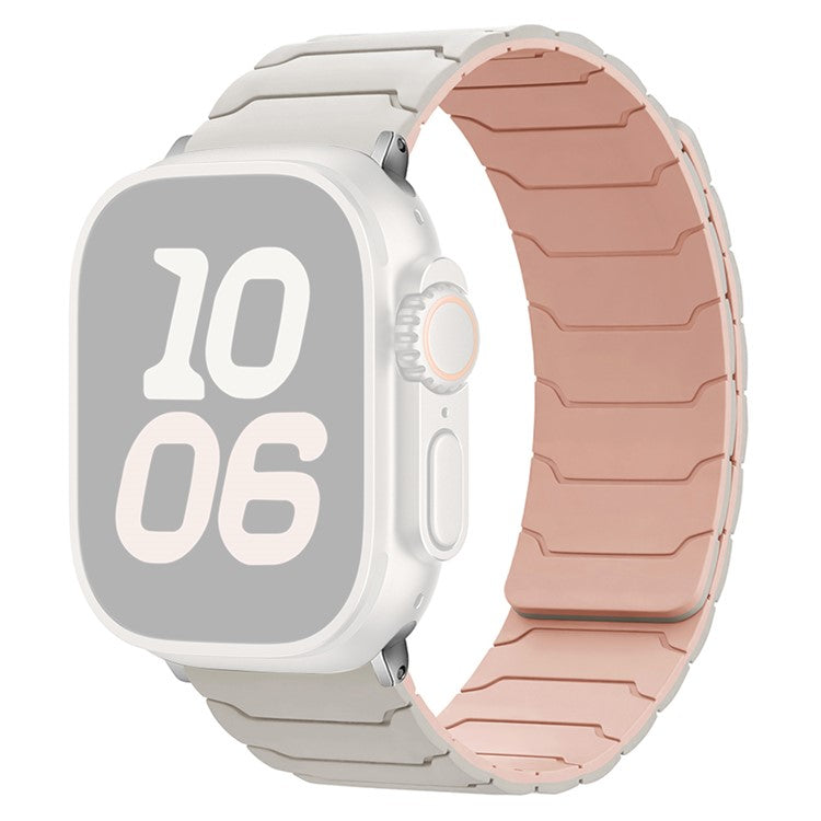 Silicone Strap for Apple Watch Series 10 9 8 7 SE 6 5 4 3 2 1 42mm 41mm 40mm 38mm Magnetic Band - Starlight+Pink