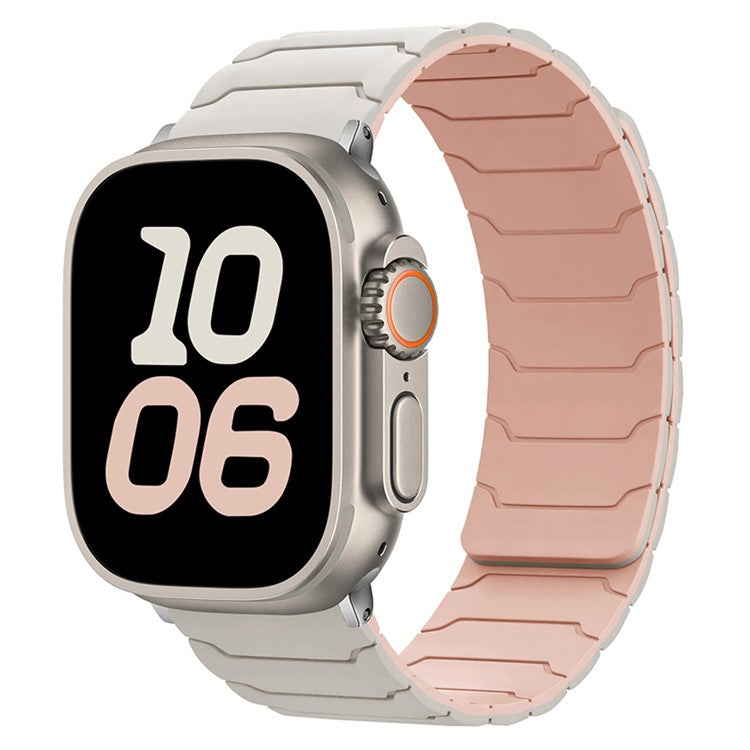 Silicone Strap for Apple Watch Series 10 9 8 7 SE 6 5 4 3 2 1 42mm 41mm 40mm 38mm Magnetic Band - Starlight+Pink