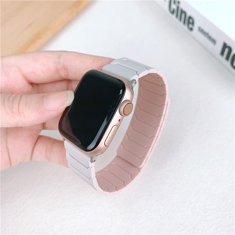 Silicone Strap for Apple Watch Series 10 9 8 7 SE 6 5 4 3 2 1 42mm 41mm 40mm 38mm Magnetic Band - Starlight+Pink