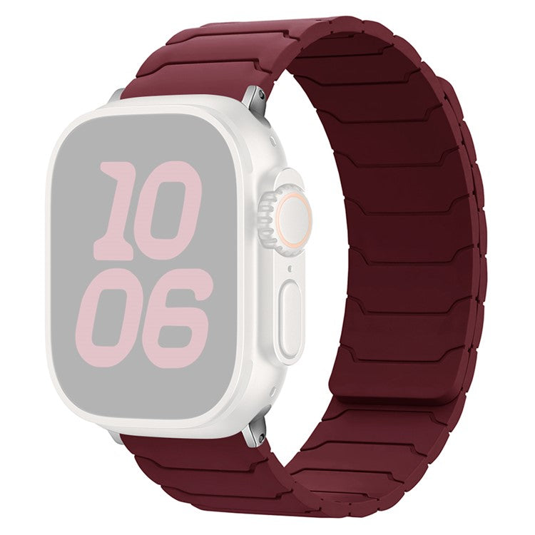 Silicone Strap for Apple Watch Series 10 9 8 7 SE 6 5 4 3 2 1 42mm 41mm 40mm 38mm Magnetic Band - Wine Red