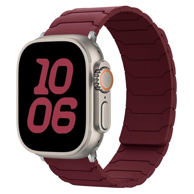 Silicone Strap for Apple Watch Series 10 9 8 7 SE 6 5 4 3 2 1 42mm 41mm 40mm 38mm Magnetic Band - Wine Red