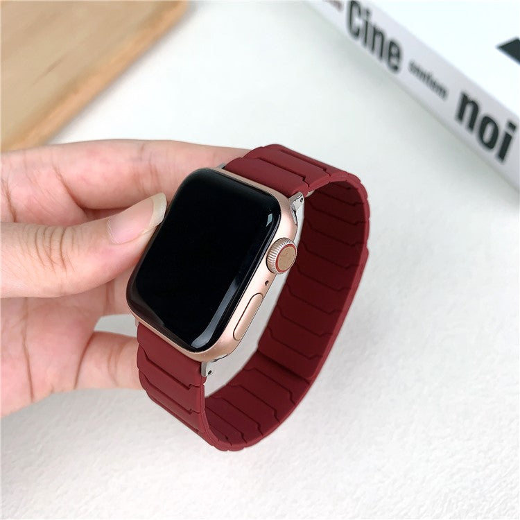 Silicone Strap for Apple Watch Series 10 9 8 7 SE 6 5 4 3 2 1 42mm 41mm 40mm 38mm Magnetic Band - Wine Red