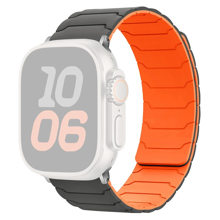 Silicone Strap for Apple Watch Series 10 Ultra 9 8 7 SE 6 5 4 3 2 1 46mm 49mm 45mm 44mm 42mm Magnetic Band - Grey+Orange