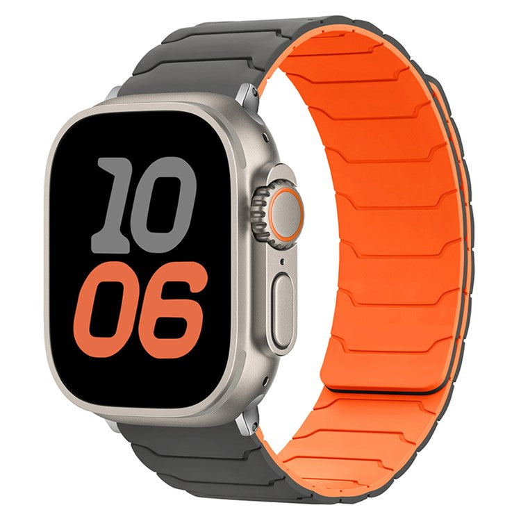 Silicone Strap for Apple Watch Series 10 Ultra 9 8 7 SE 6 5 4 3 2 1 46mm 49mm 45mm 44mm 42mm Magnetic Band - Grey+Orange