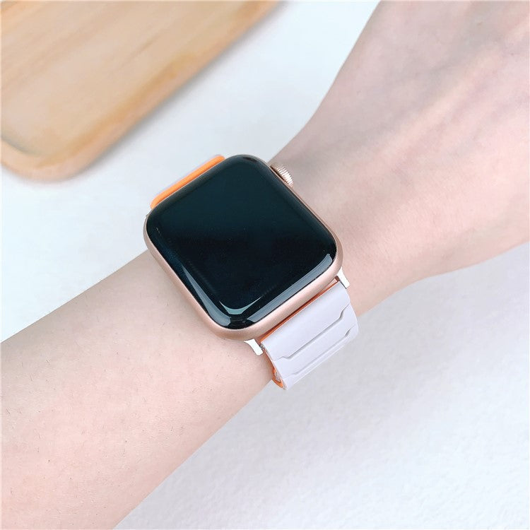 Silicone Strap for Apple Watch Series 10 Ultra 9 8 7 SE 6 5 4 3 2 1 46mm 49mm 45mm 44mm 42mm Magnetic Band - Grey+Orange