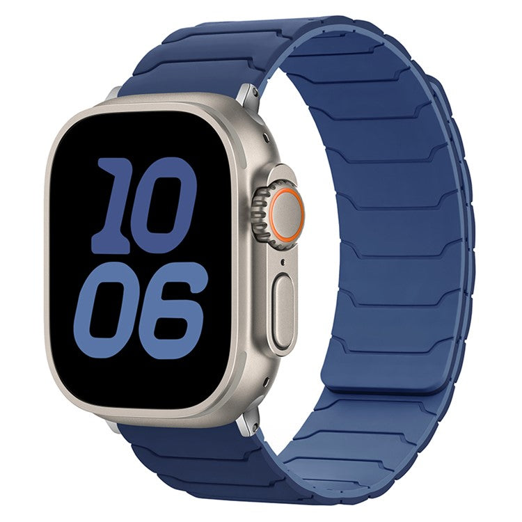 Silicone Strap for Apple Watch Series 10 Ultra 9 8 7 SE 6 5 4 3 2 1 46mm 49mm 45mm 44mm 42mm Magnetic Band - Navy Blue