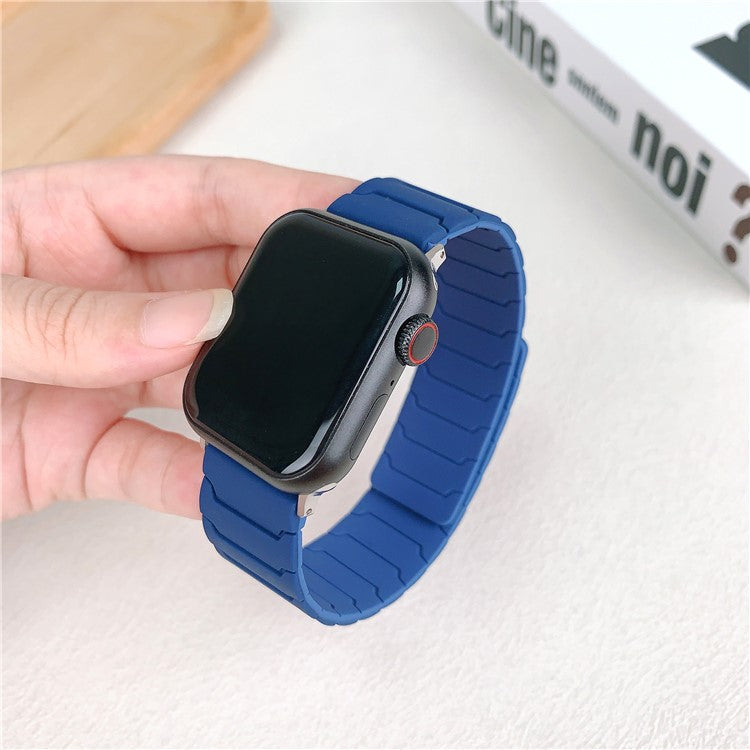 Silicone Strap for Apple Watch Series 10 Ultra 9 8 7 SE 6 5 4 3 2 1 46mm 49mm 45mm 44mm 42mm Magnetic Band - Navy Blue