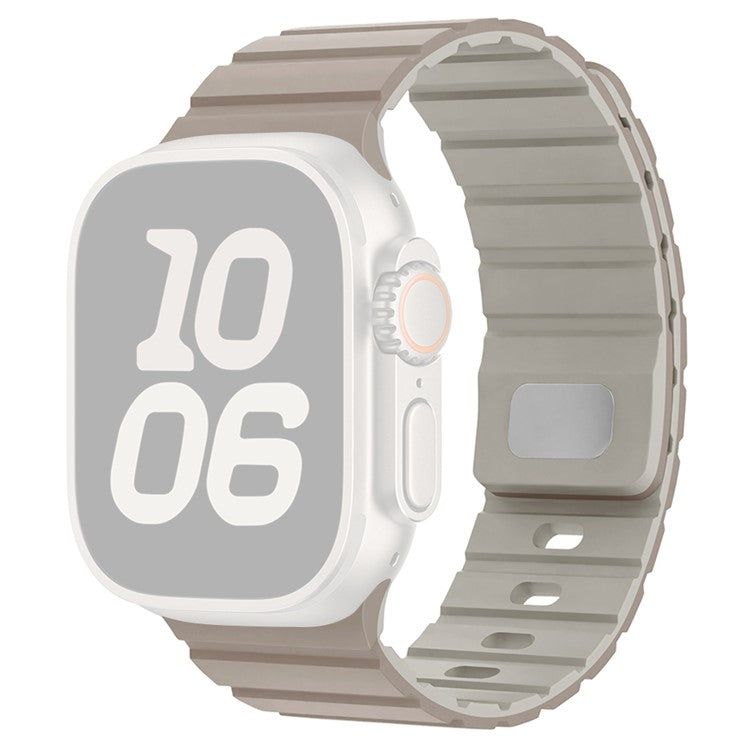 Silicone Band for Apple Watch Series 10 9 8 7 SE 6 5 4 3 2 1 42mm 41mm 40mm 38mm Magnetic Quick Release Strap - Milk Tea+White