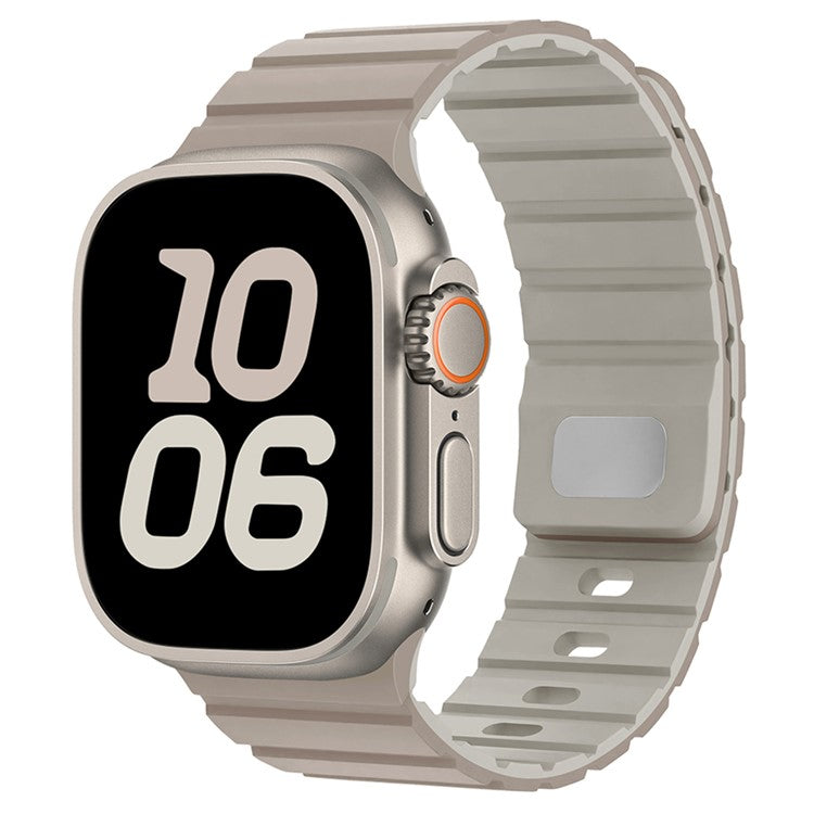Silicone Band for Apple Watch Series 10 9 8 7 SE 6 5 4 3 2 1 42mm 41mm 40mm 38mm Magnetic Quick Release Strap - Milk Tea+White