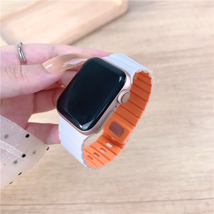 Silicone Band for Apple Watch Series 10 9 8 7 SE 6 5 4 3 2 1 42mm 41mm 40mm 38mm Magnetic Quick Release Strap - Milk Tea+White