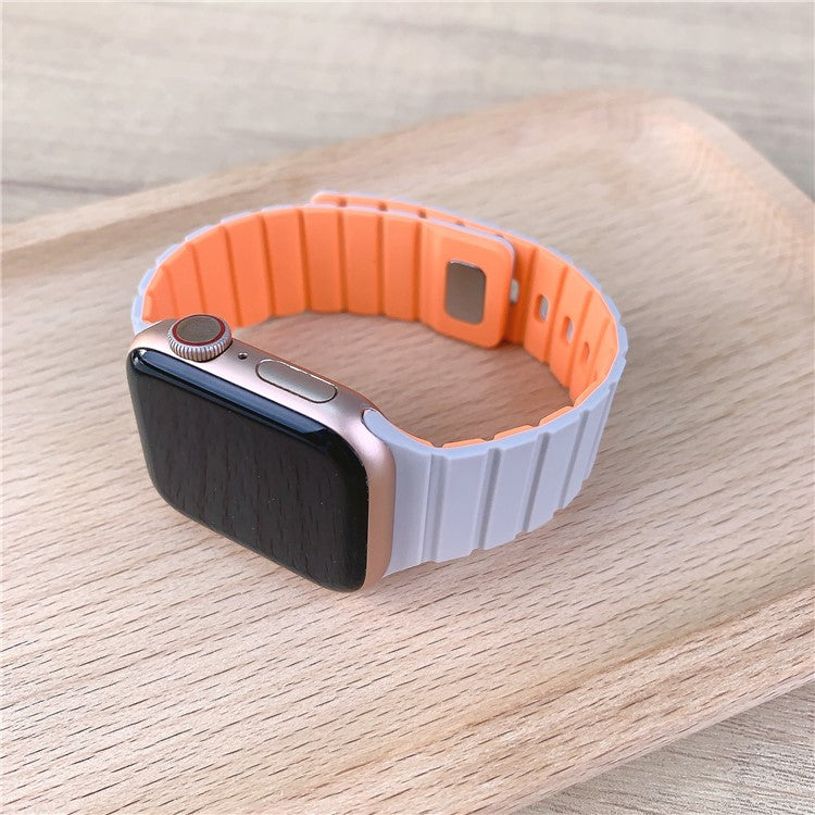 Silicone Band for Apple Watch Series 10 9 8 7 SE 6 5 4 3 2 1 42mm 41mm 40mm 38mm Magnetic Quick Release Strap - Milk Tea+White