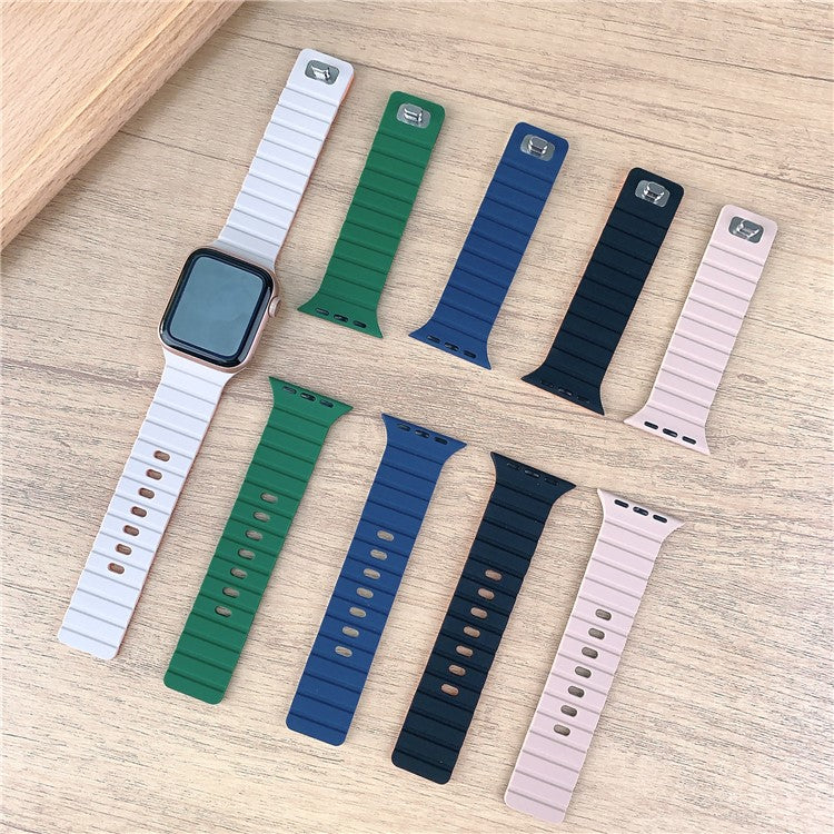 Silicone Band for Apple Watch Series 10 9 8 7 SE 6 5 4 3 2 1 42mm 41mm 40mm 38mm Magnetic Quick Release Strap - Milk Tea+White