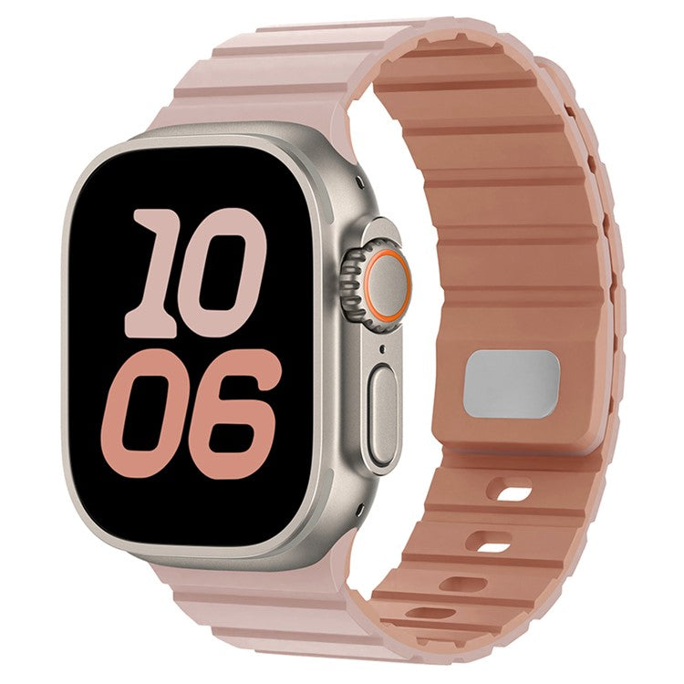 Silicone Band for Apple Watch Series 10 9 8 7 SE 6 5 4 3 2 1 42mm 41mm 40mm 38mm Magnetic Quick Release Strap - Pink+Rose Grey