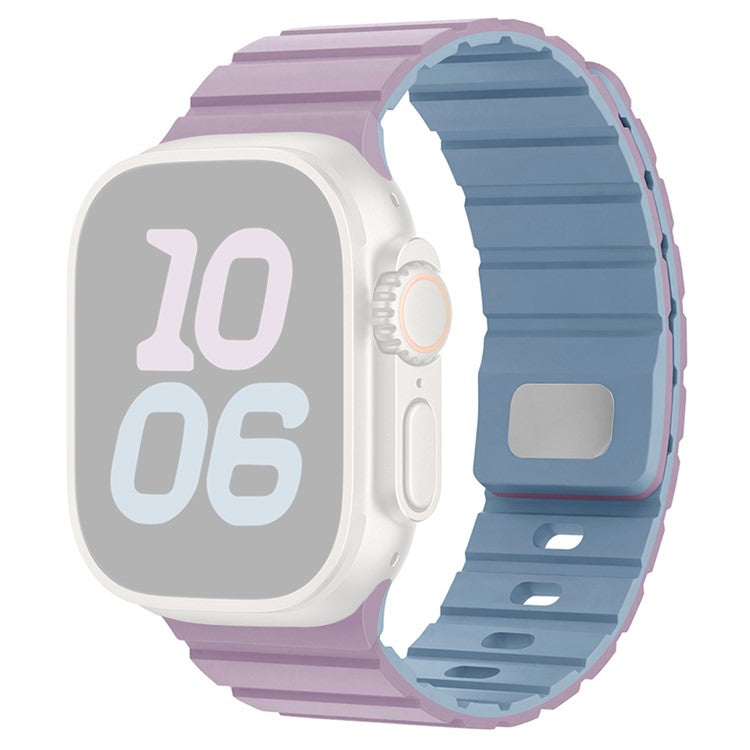 Silicone Band for Apple Watch Series 10 9 8 7 SE 6 5 4 3 2 1 42mm 41mm 40mm 38mm Magnetic Quick Release Strap - Light Purple+Mist Blue