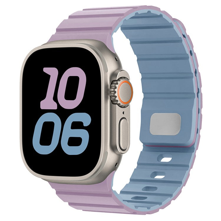 Silicone Band for Apple Watch Series 10 9 8 7 SE 6 5 4 3 2 1 42mm 41mm 40mm 38mm Magnetic Quick Release Strap - Light Purple+Mist Blue