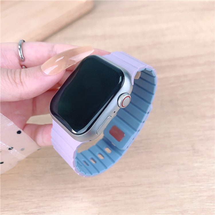 Silicone Band for Apple Watch Series 10 9 8 7 SE 6 5 4 3 2 1 42mm 41mm 40mm 38mm Magnetic Quick Release Strap - Light Purple+Mist Blue