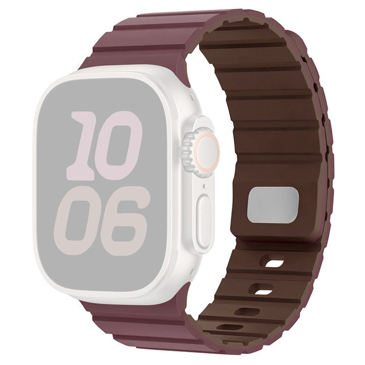 Silicone Band for Apple Watch Series 10 9 8 7 SE 6 5 4 3 2 1 42mm 41mm 40mm 38mm Magnetic Quick Release Strap - Smoky Purple+Chocolate