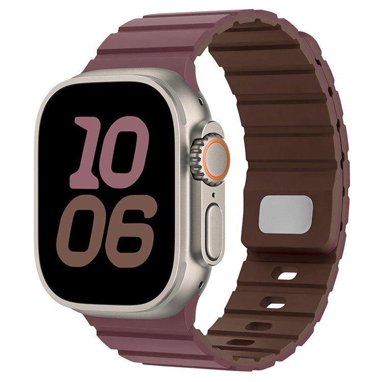 Silicone Band for Apple Watch Series 10 9 8 7 SE 6 5 4 3 2 1 42mm 41mm 40mm 38mm Magnetic Quick Release Strap - Smoky Purple+Chocolate