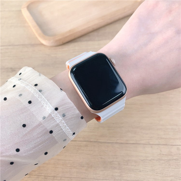 Silicone Band for Apple Watch Series 10 9 8 7 SE 6 5 4 3 2 1 42mm 41mm 40mm 38mm Magnetic Quick Release Strap - Smoky Purple+Chocolate