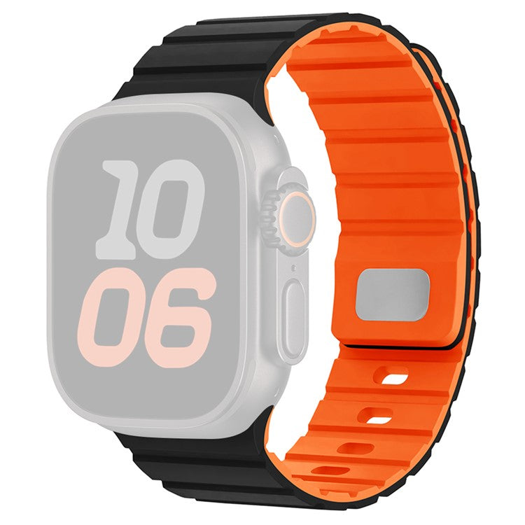 For Apple Watch Series 10 Ultra 9 8 7 SE 6 5 4 3 2 1 46mm 49mm 45mm 44mm 42mm Magnetic Silicone Band Quick Release Strap - Black / Orange