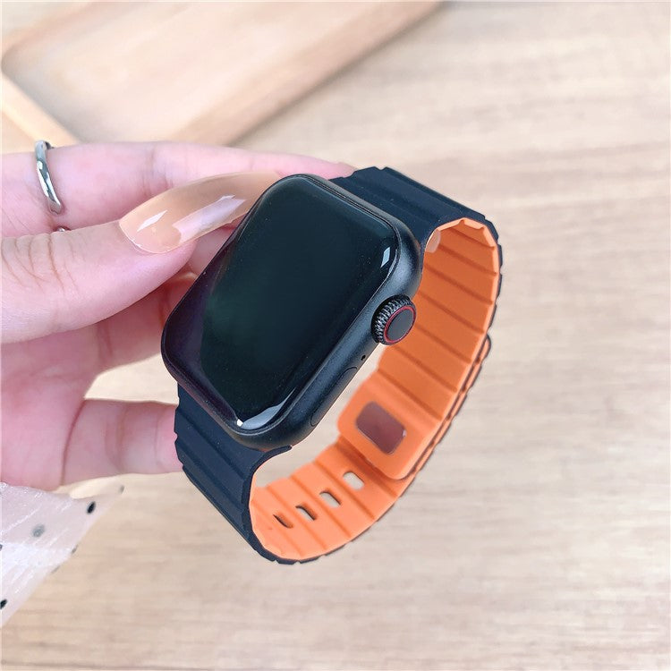For Apple Watch Series 10 Ultra 9 8 7 SE 6 5 4 3 2 1 46mm 49mm 45mm 44mm 42mm Magnetic Silicone Band Quick Release Strap - Black / Orange