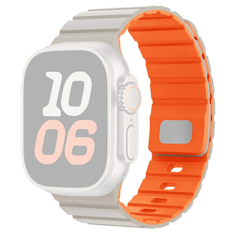 For Apple Watch Series 10 Ultra 9 8 7 SE 6 5 4 3 2 1 46mm 49mm 45mm 44mm 42mm Magnetic Silicone Band Quick Release Strap - Starlight / Orange