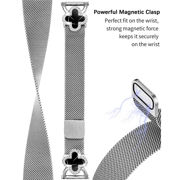 For Huami Amazfit GTR Mini Milanese Band Electroplated Metal Watch Strap Clover Decor, Size: S - Silver / Black