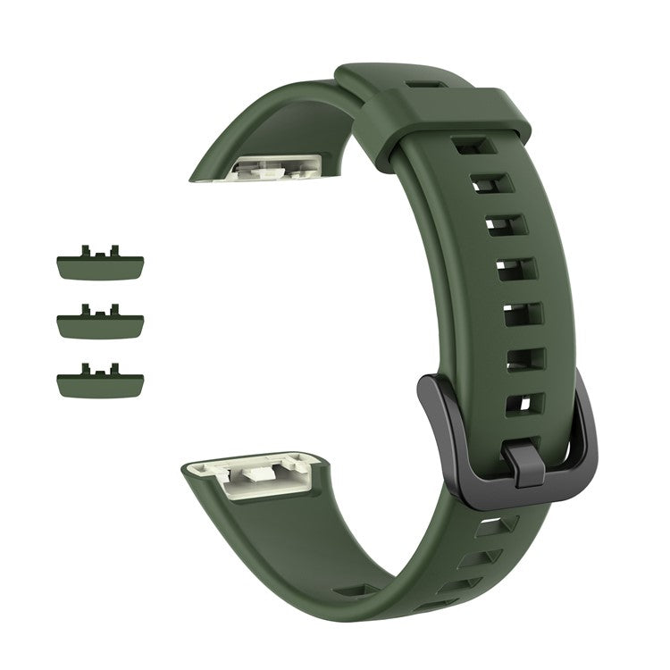 Solid Color Soft Silicone Watch Strap for Honor Band 6 - Dark Green