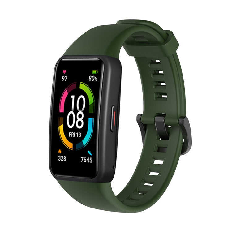 Solid Color Soft Silicone Watch Strap for Honor Band 6 - Dark Green