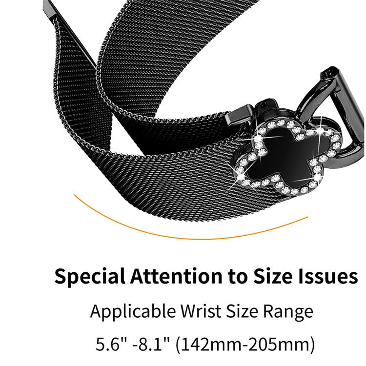 For Huami Amazfit GTS Milanese Band Stainless Steel Watch Strap Clover Decor, Size: S - Black / Black Shell
